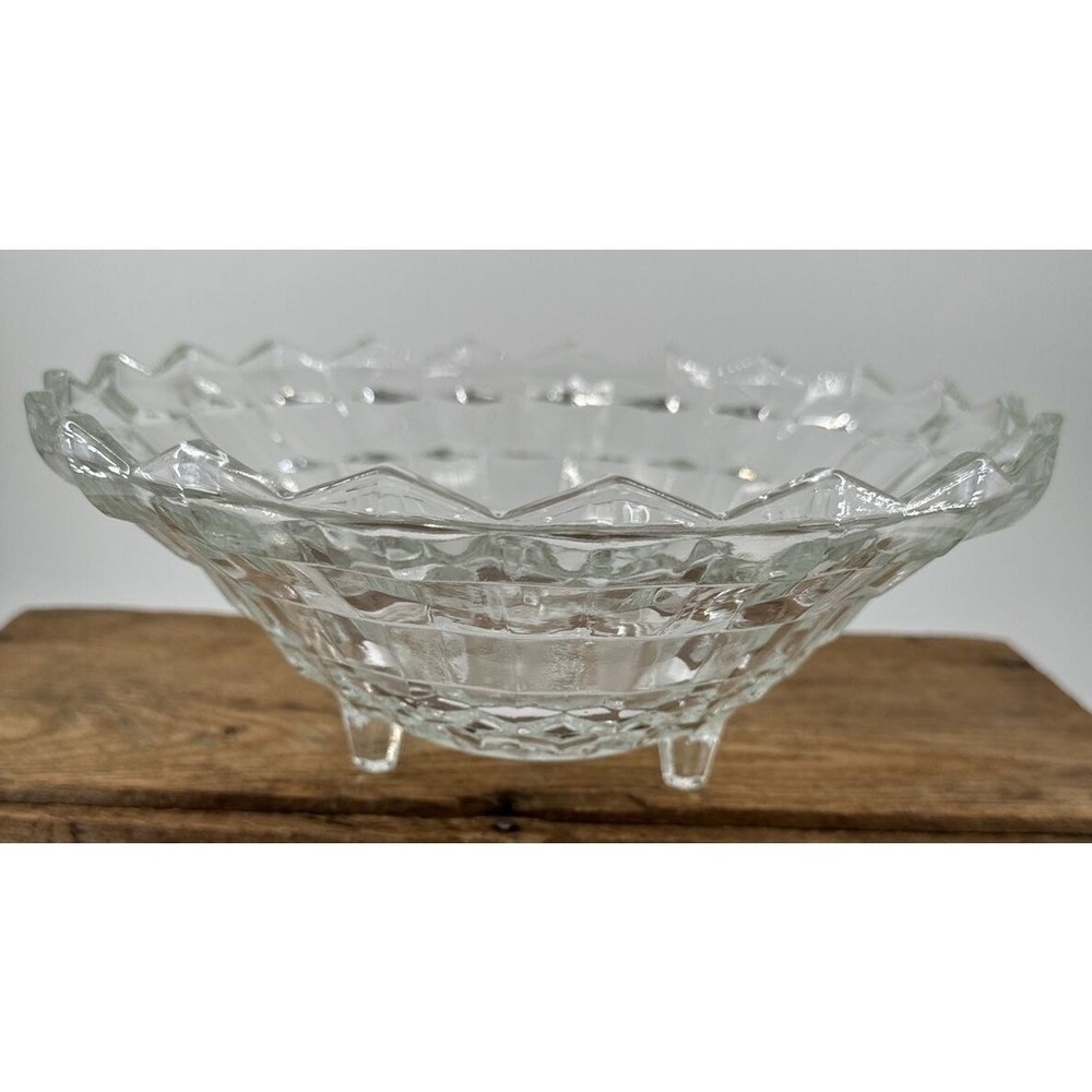 Serving Bowl Vintage‎ Glass Footed Cube Pattern Jeannette Depression Cubic Triad